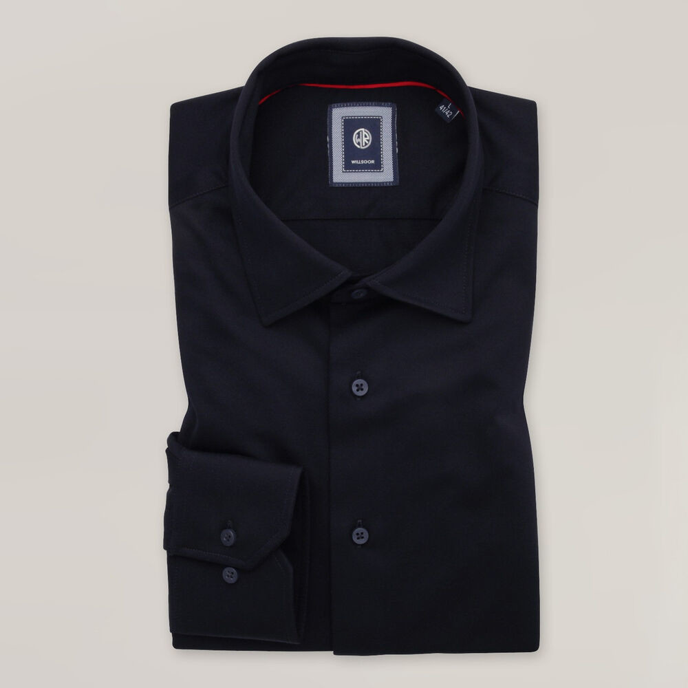 Pánska tmavomodrá košeľa slim fit Jersey s mäkkým golierom 15863