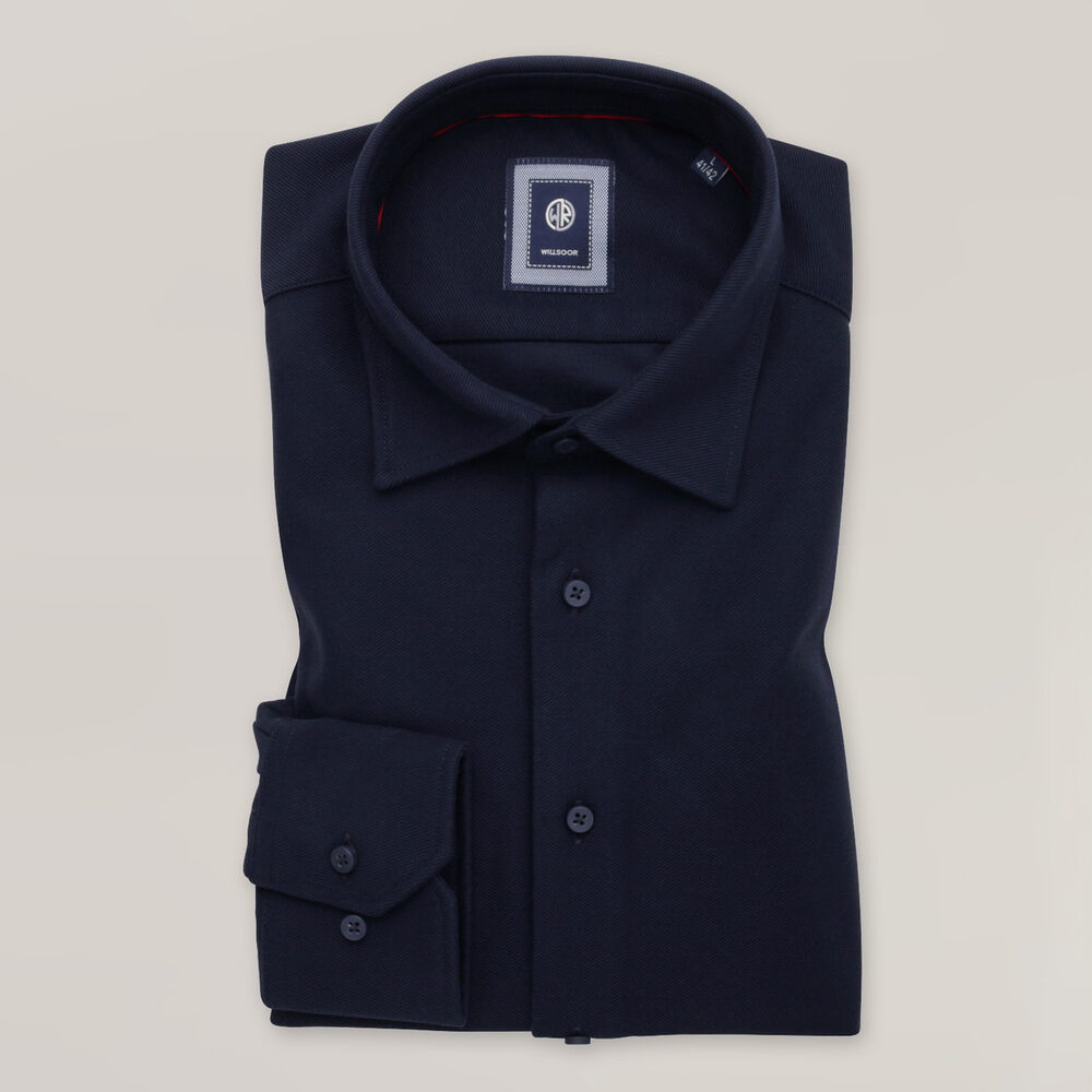 Pánska tmavomodrá košeľa slim fit Jersey s mäkkým golierom 15865