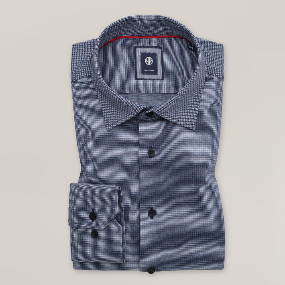 Pánska modro-šedá košeľa slim fit Jersey s mäkkým golierom 15867