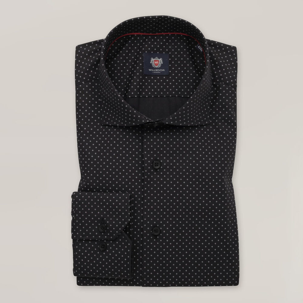 Pánska čierna bodkovaná košeľa slim fit s talianskym golierom 15869