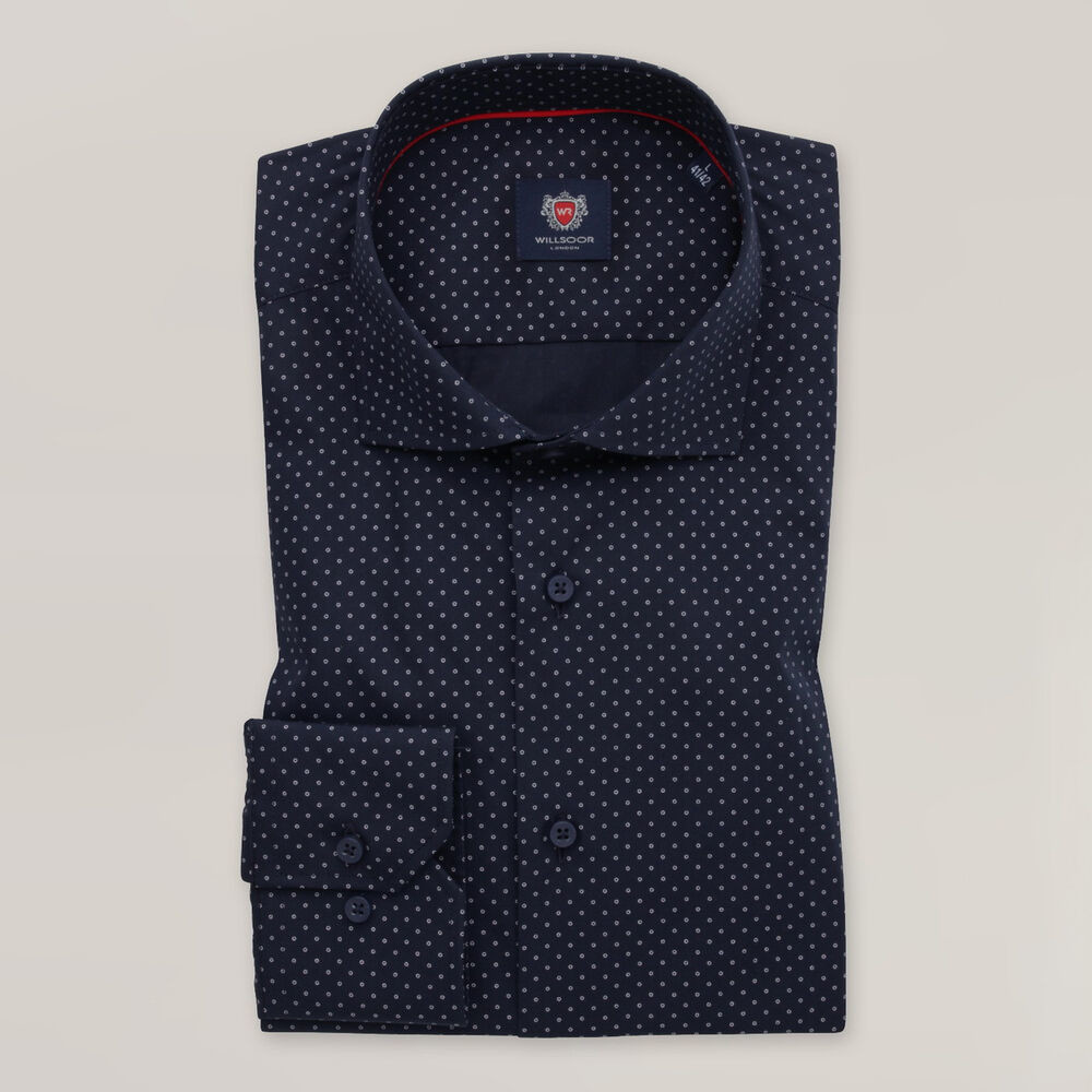 Pánska námornícka modrá bodkovaná košeľa slim fit s talianskym golierom 15871