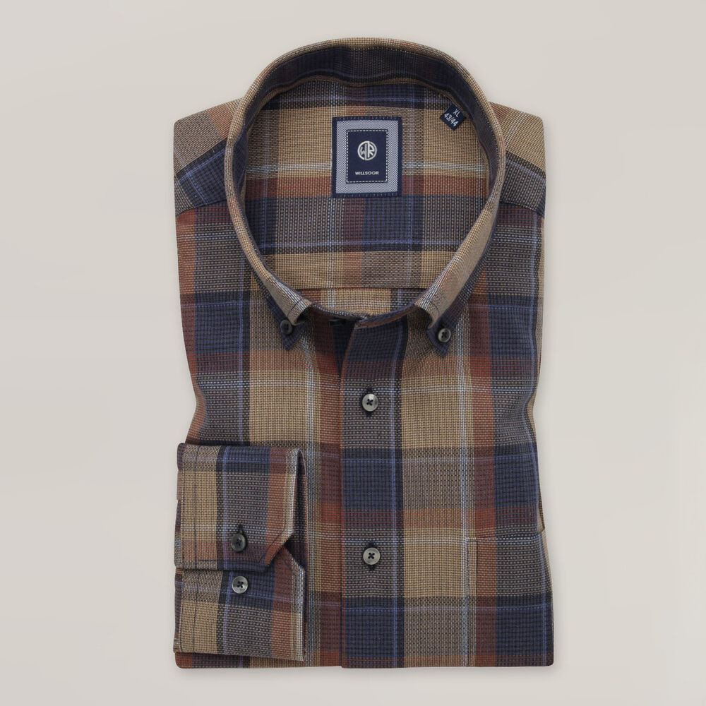 Pánska hnedá károvaná košeľa slim fit 15879