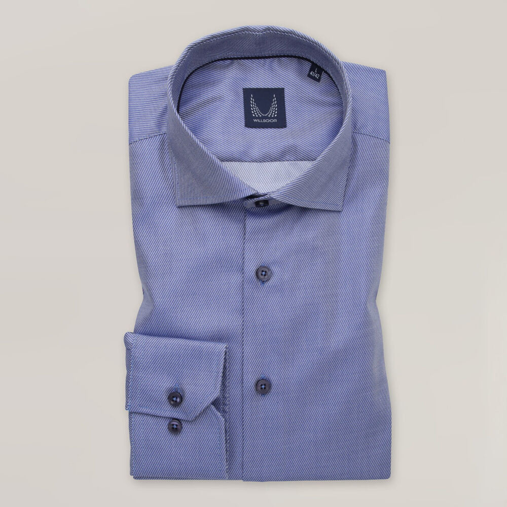 Pánska modrá košeľa slim fit s jemným diagonálnym vzorom 15883