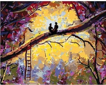 Láska na kmeni stromu v lese, 80×100 cm, vypnuté plátno na rám