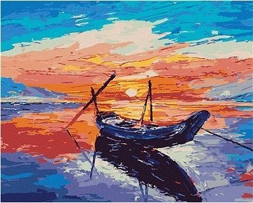 Malá rybářská loďka, 40×50 cm, vypnuté plátno na rám