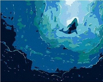 Velryba a modrý oceán, 40×50 cm, vypnuté plátno na rám