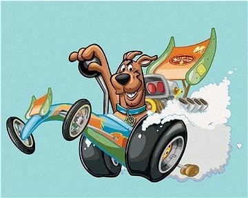 Scooby a motokára (Scooby Doo), 40×50 cm, vypnuté plátno na rám