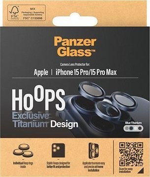 PanzerGlass HoOps Apple iPhone 15 Pro/15 Pro Max – krúžky na šošovky fotoaparátu – modrý titan