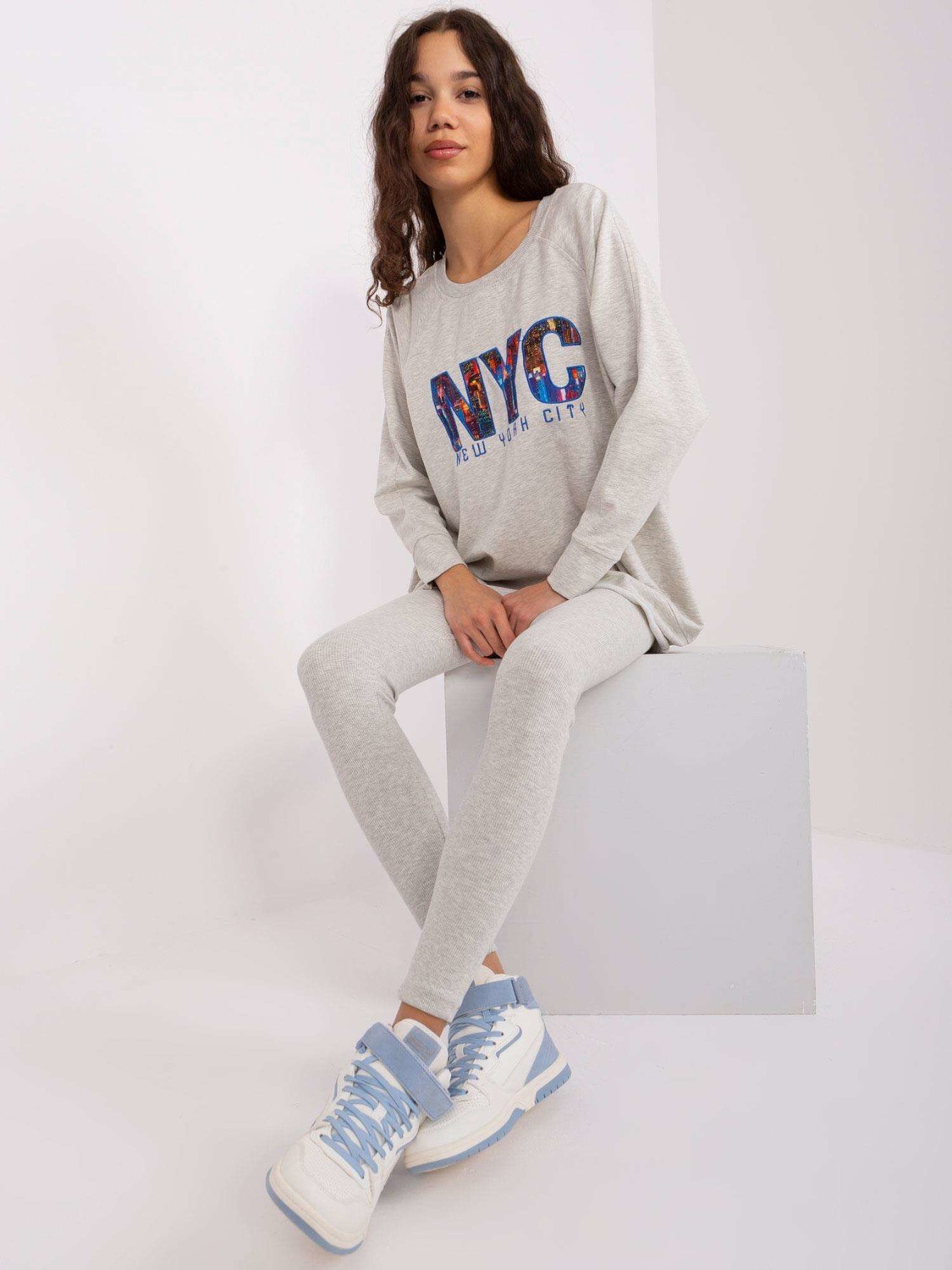 Casual grey melange set with leggings