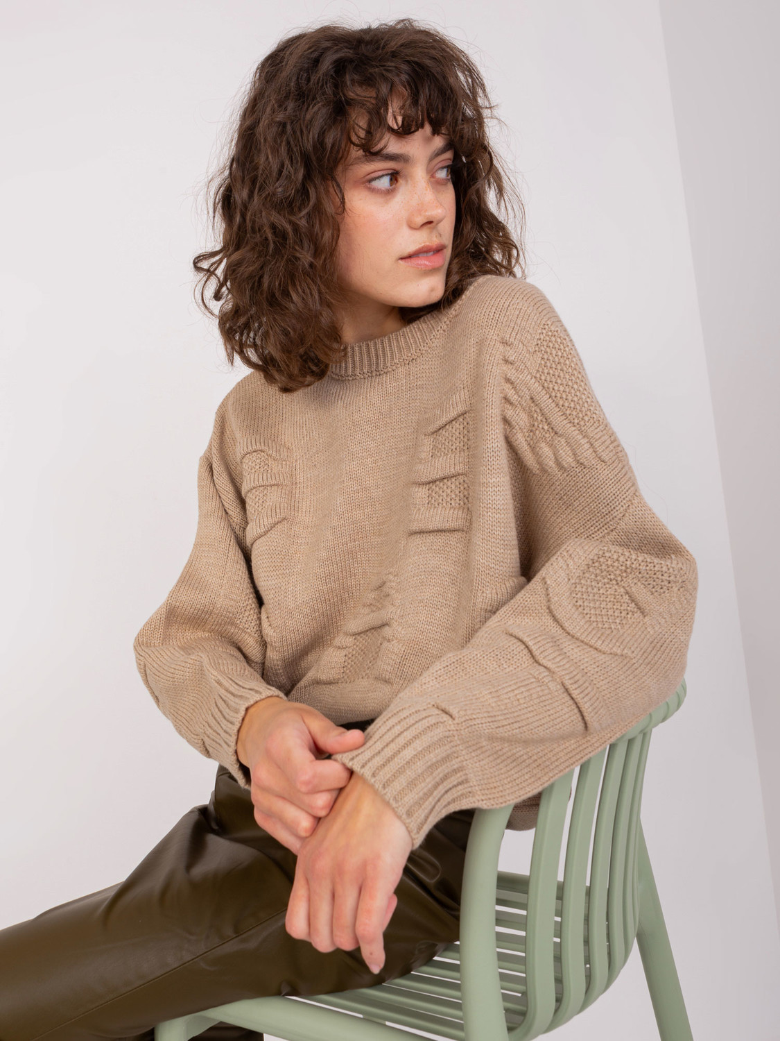Dark beige women's sweater with cuffs