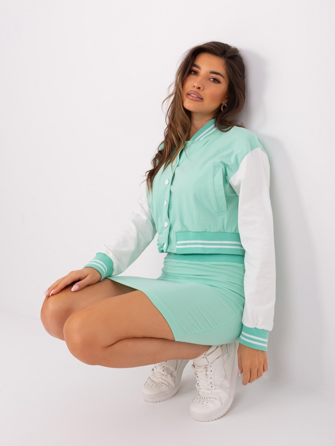 Mint casual set with bomber jacket