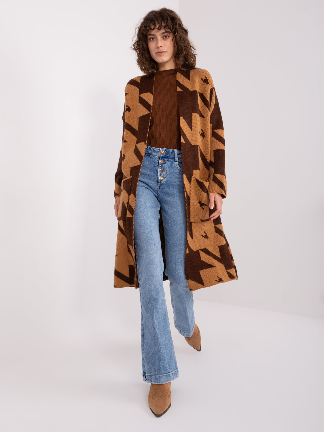 Camel and Brown Women's Patterned Cardigan
