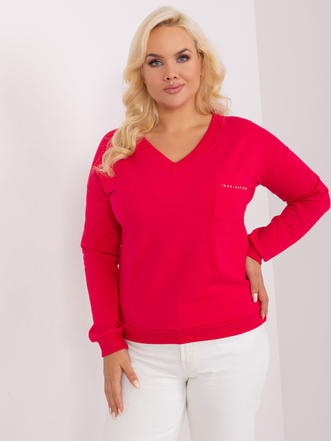 Red plus size blouse with pocket