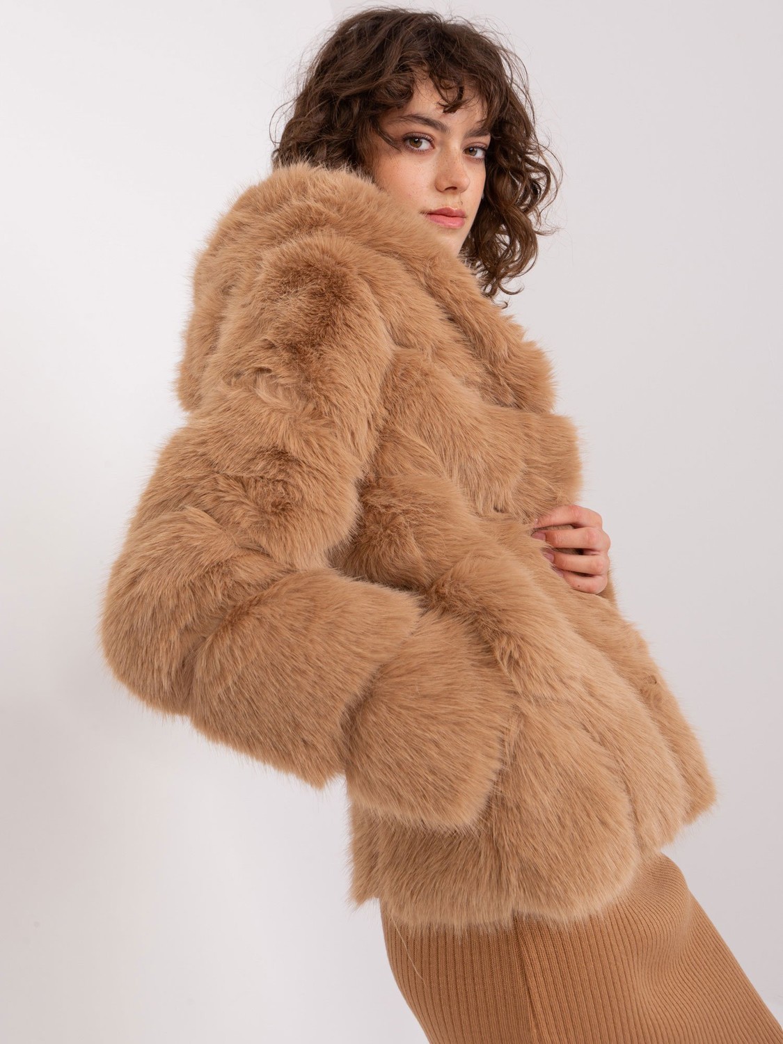 Transitional camel fur jacket with hood