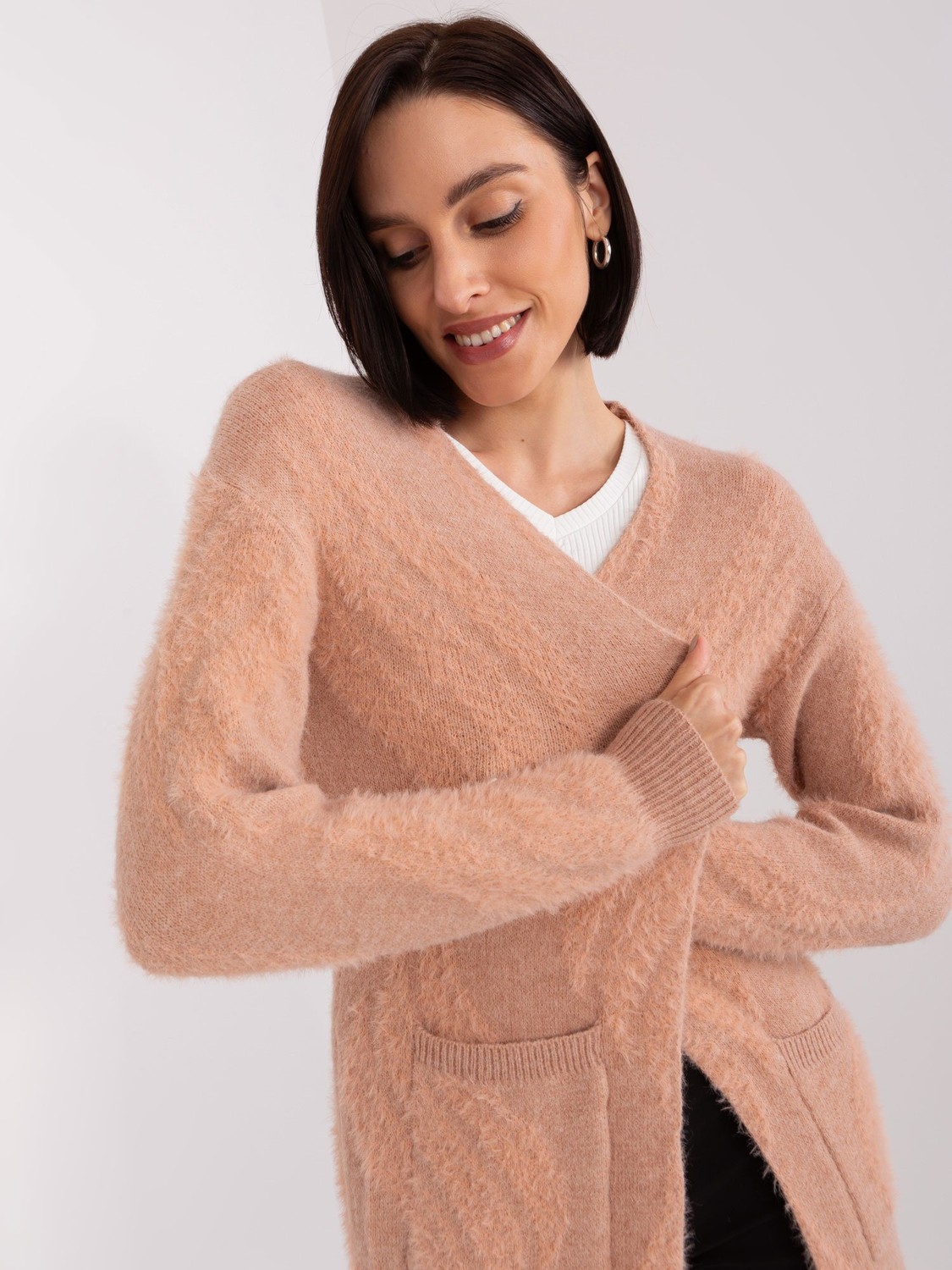 Peach women's cardigan with pockets