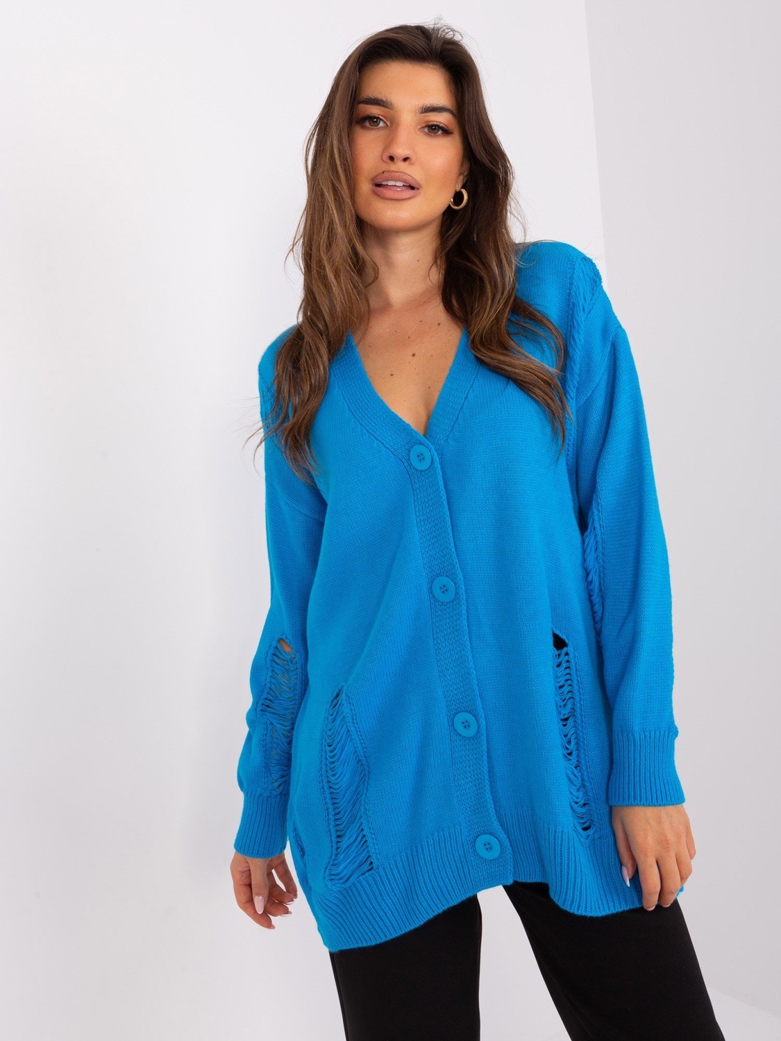 Blue women's cardigan with holes