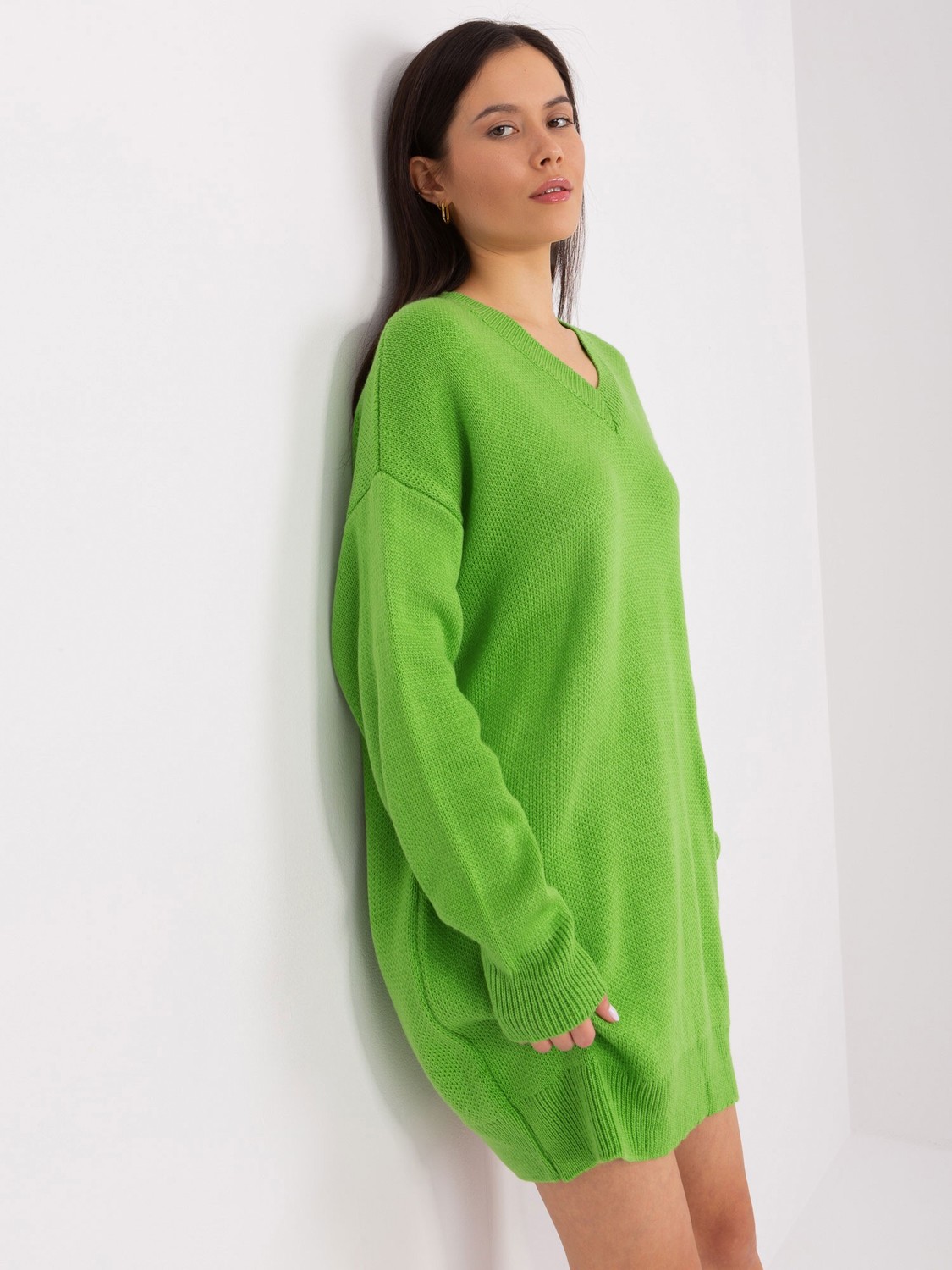 Navy green knitted dress with a neckline
