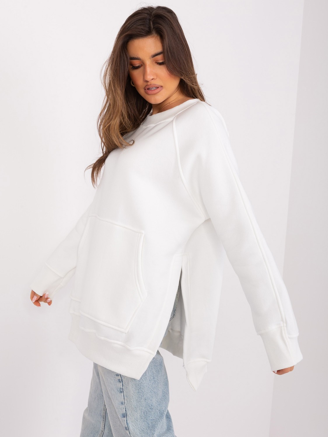 Ecru hooded sweatshirt with slits