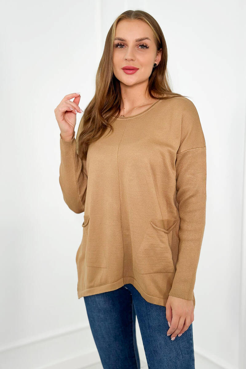 Sweater with front pockets Camel