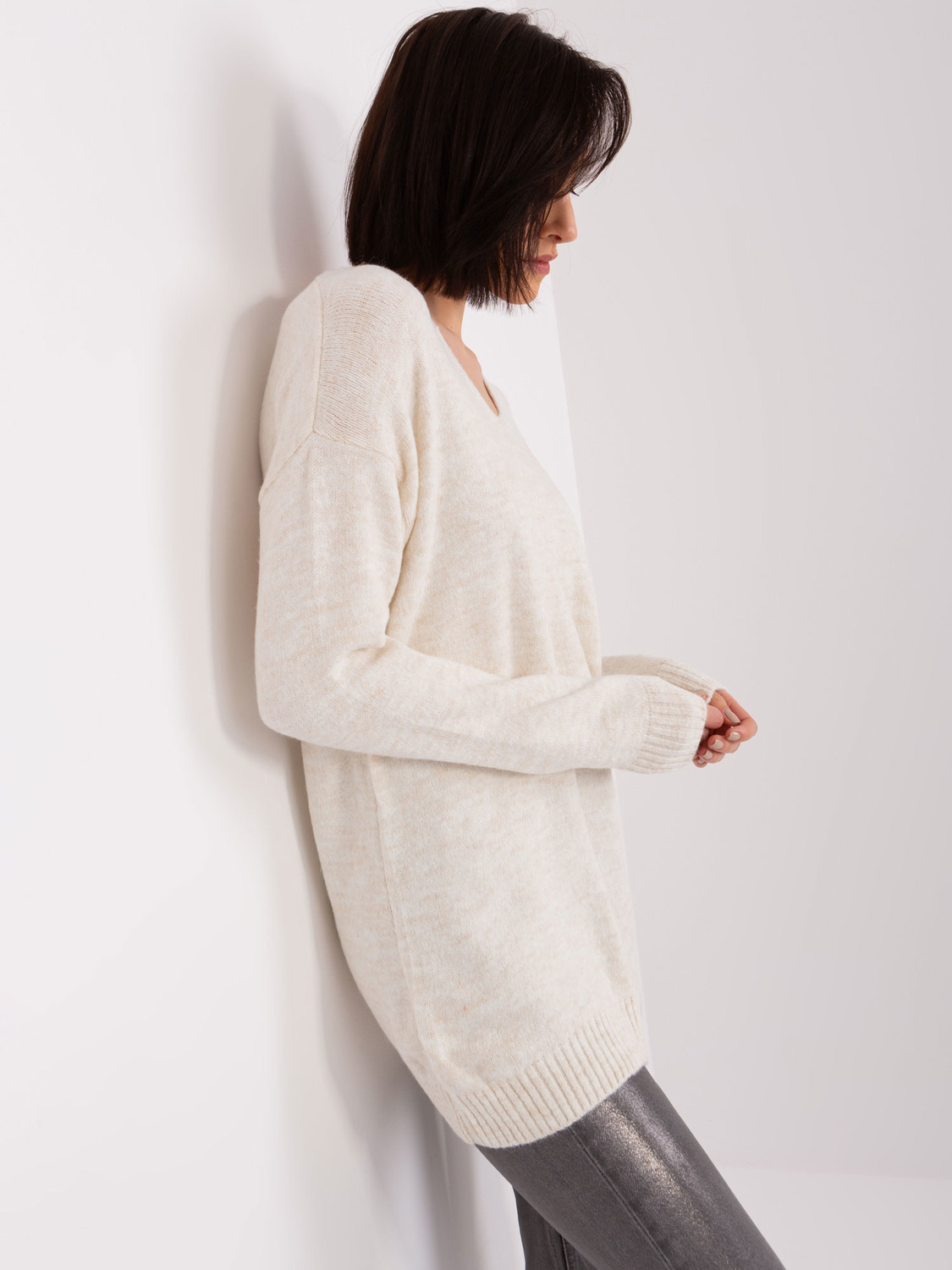 Light beige long oversize sweater from RUE PARIS