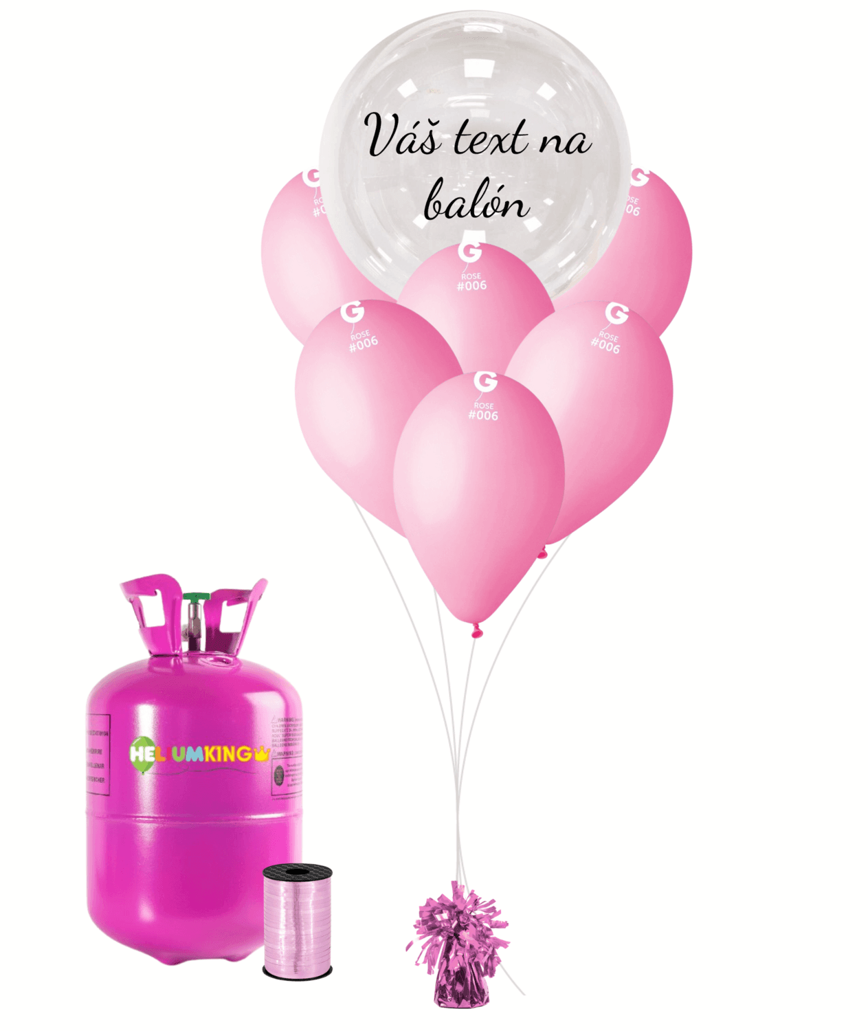 Personalizovaný hélium párty set ružový - Priesvitný balón 11 ks