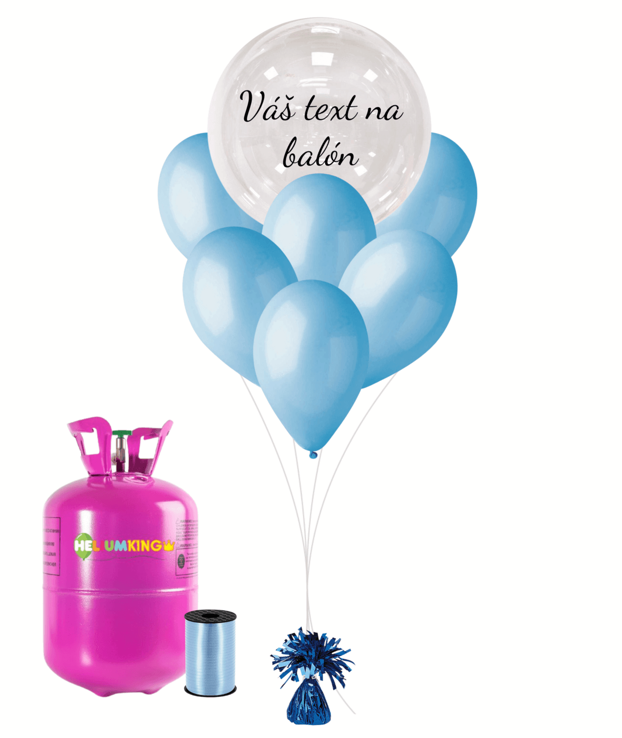 Personalizovaný hélium párty set modrý - Priesvitný balón 11 ks