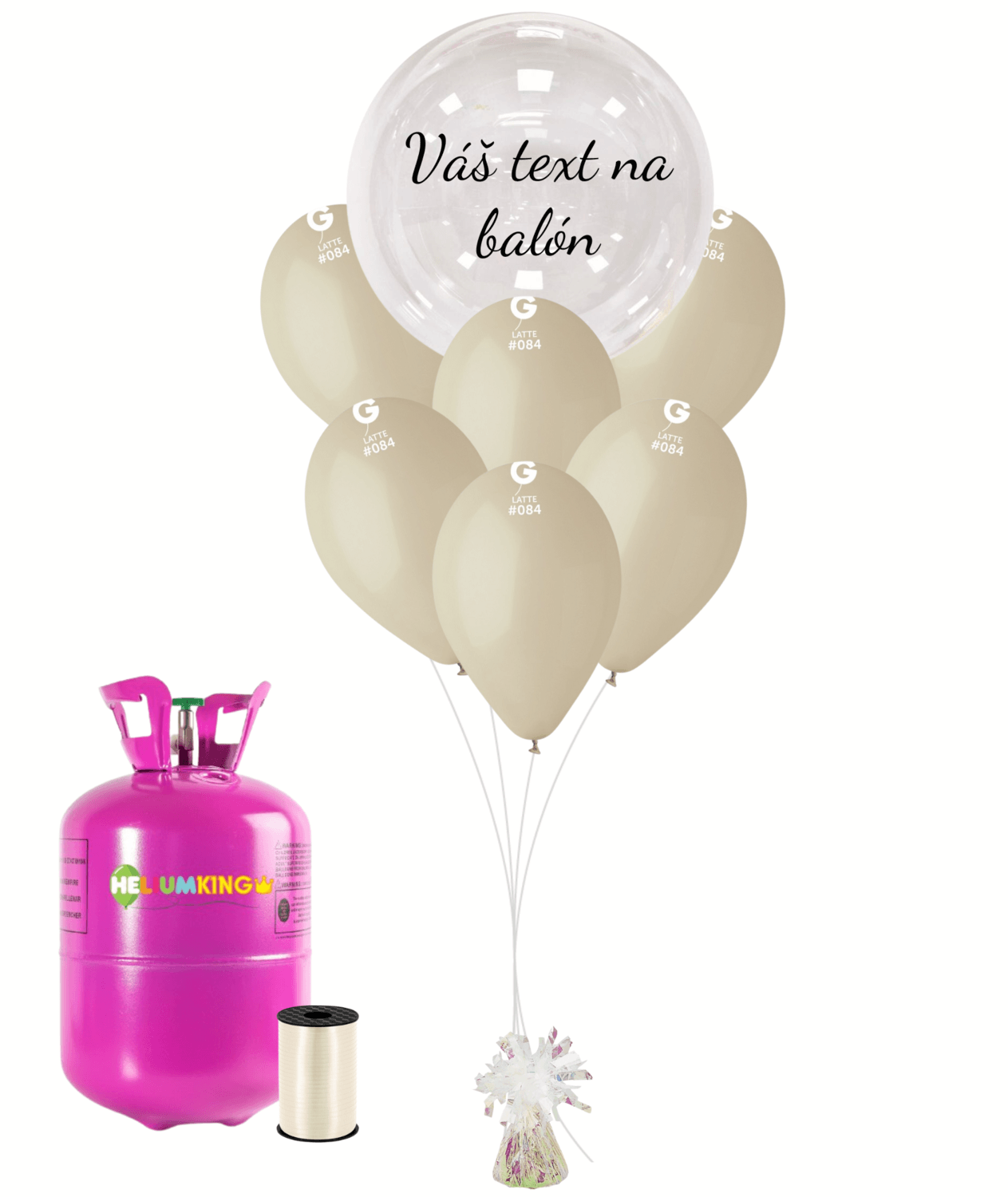 Personalizovaný hélium párty set latte - Priesvitný balón 11 ks