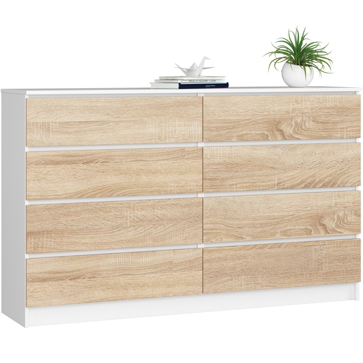 Komoda Kuba 160 cm 8 šuplíků bílá/dub sonoma