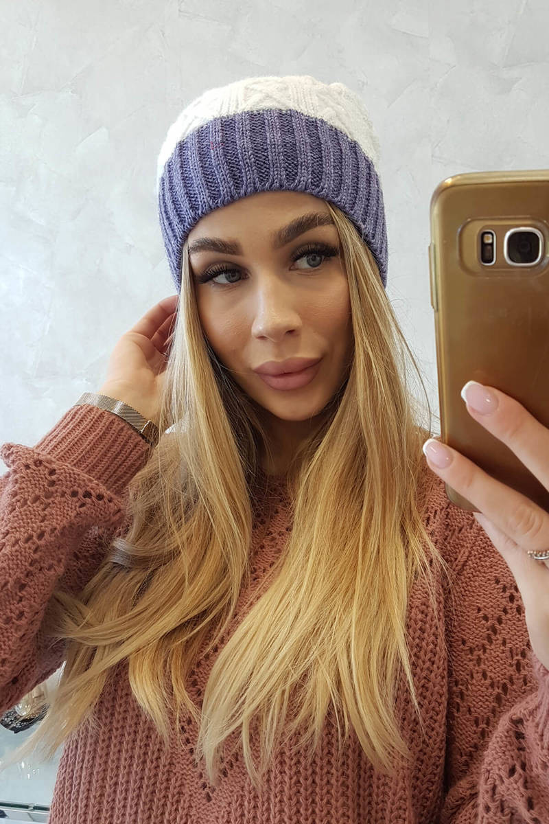 Bibiana fleecová čiapka K264 fialová+biela UNI
