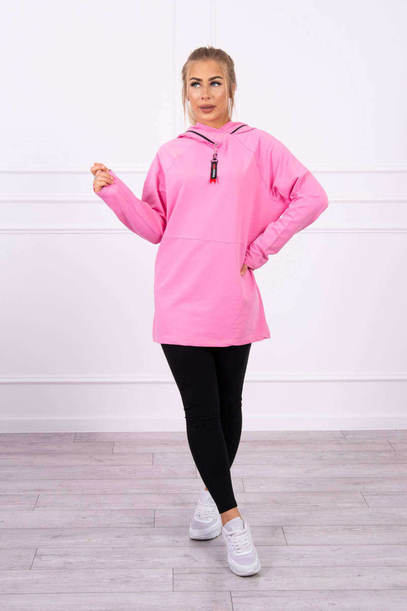 Svetloružová tunika na zips s kapucňou Oversize UNI