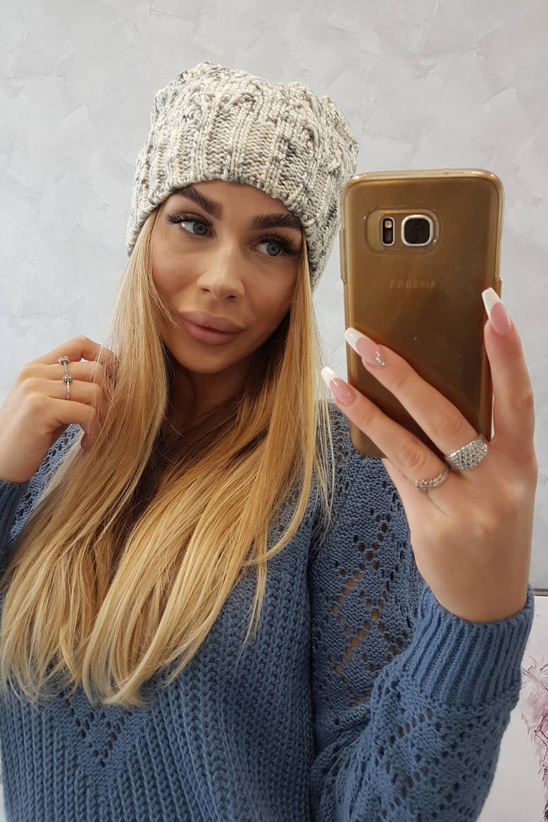 Fleecová čiapka Roksana K209 ecru+grey UNI