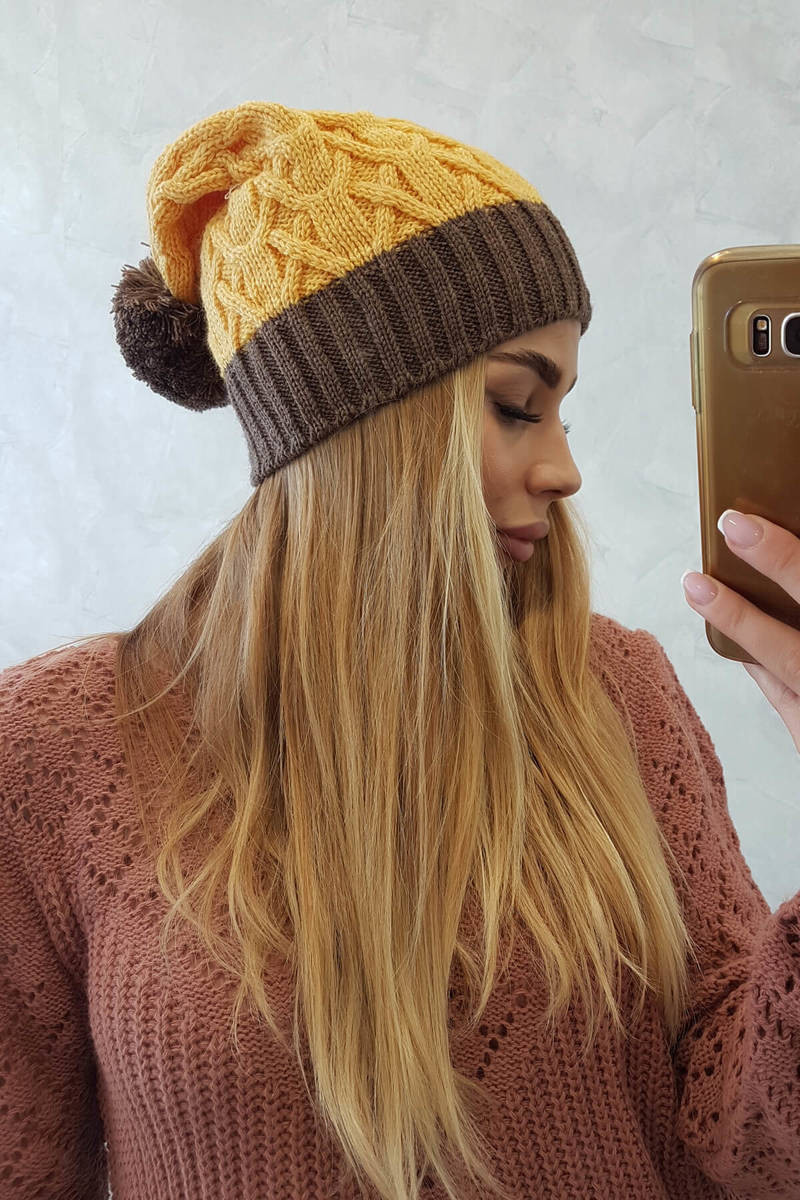 Bibiana fleecová čiapka K264 mocca+yellow UNI