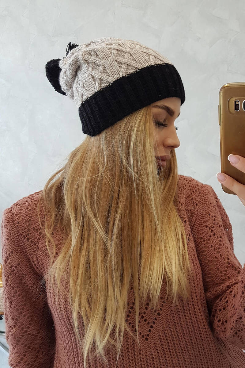 Bibiana fleecová čiapka K264 čierna + béžová UNI