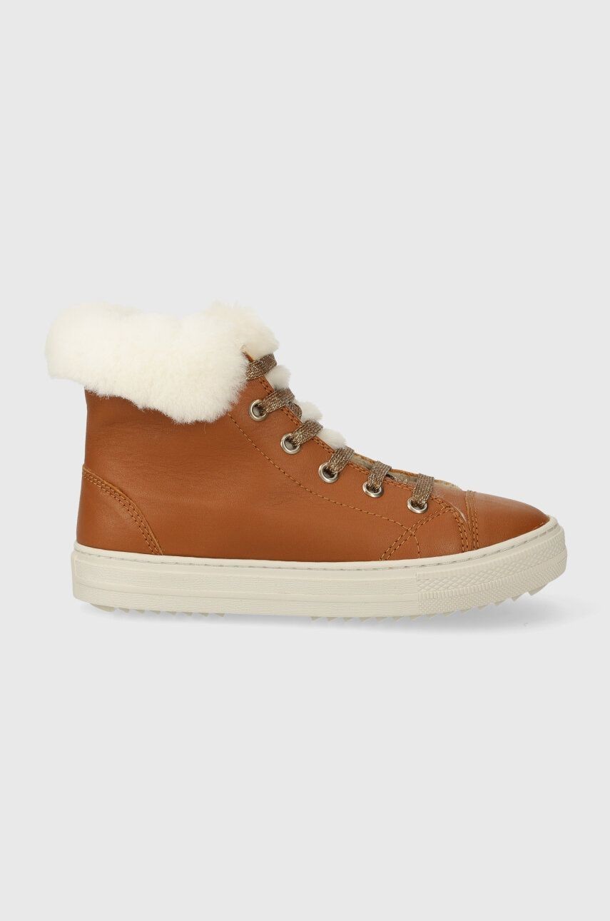 Detské zimné topánky Pom D'api SWAG ZIP FUR hnedá farba