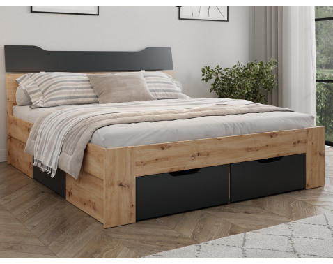 Posteľ s úložnými zásuvkami Asko 180x200 cm, dub artisan/antracit%