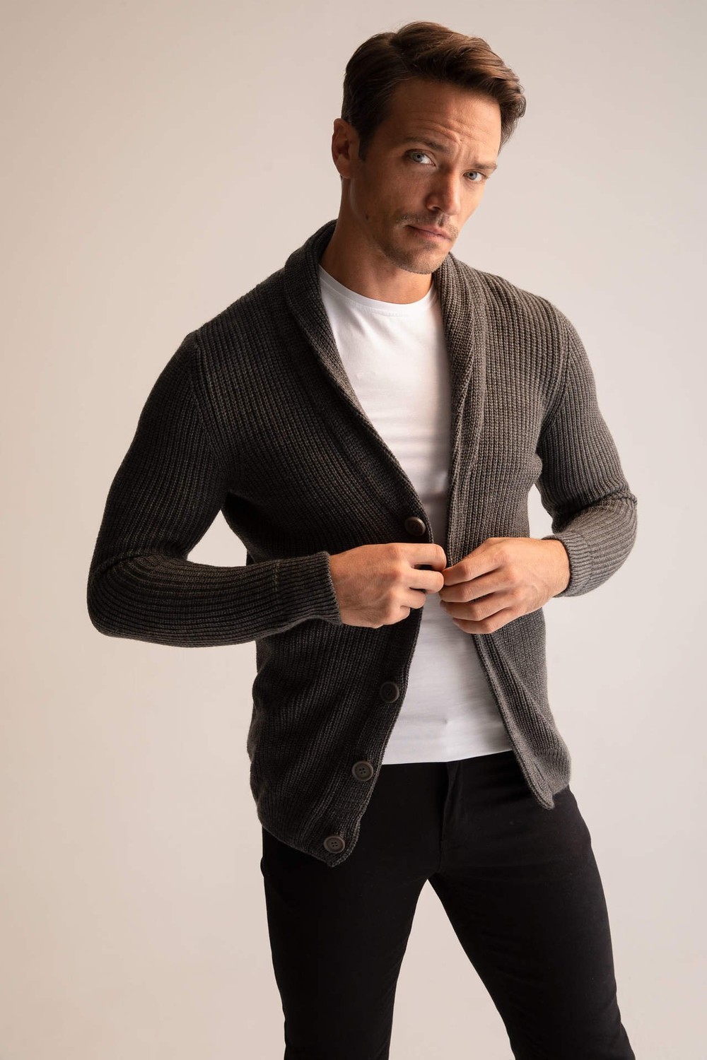 DEFACTO Standard Fit Shawl Collar Cardigan