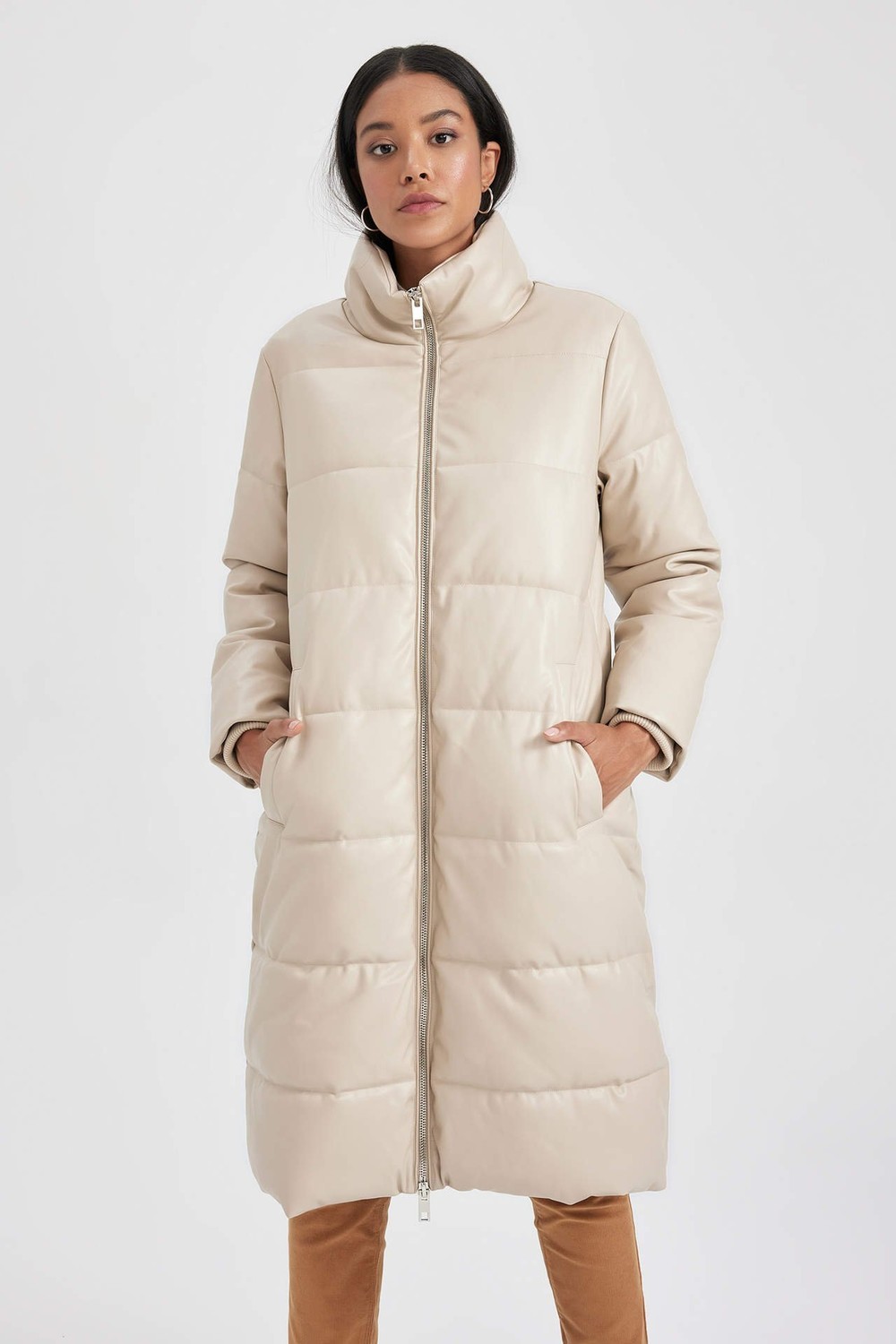 DEFACTO Relax Fit Recycled Filling Faux Leather Coat