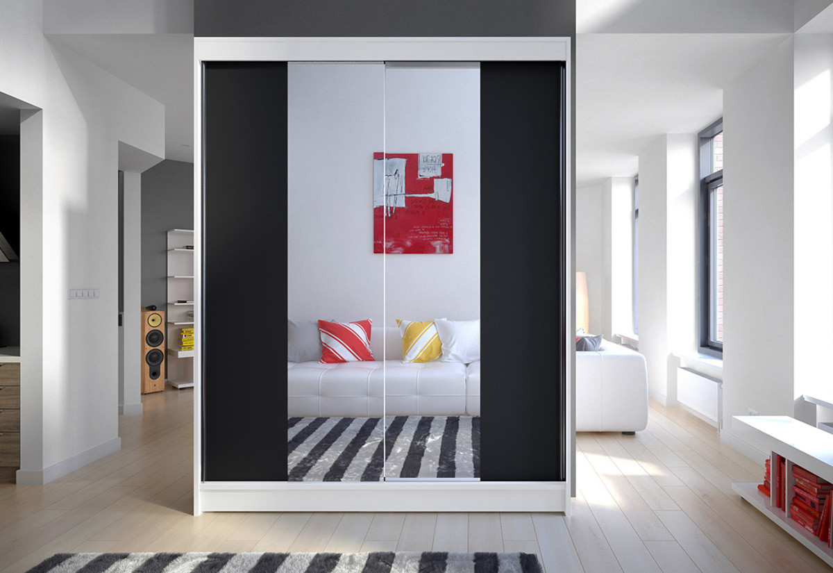 Expedo Šatníková skriňa LAMINO II, 150x200x58, biela/čierna