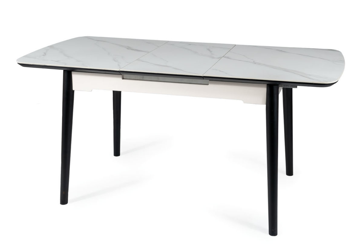 Expedo Jedálenský stôl EPEL, 120-160x76x80, biely mramor/čierna