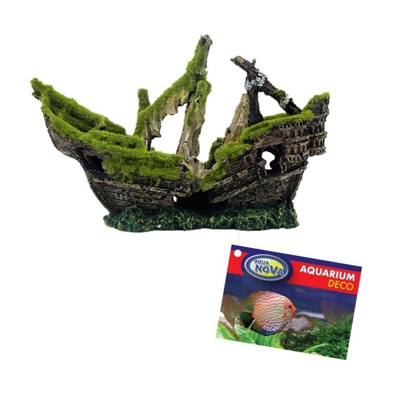 AQUA NOVA Akvárijná dekorácia vrak lode obrastený machom 25x9x17cm