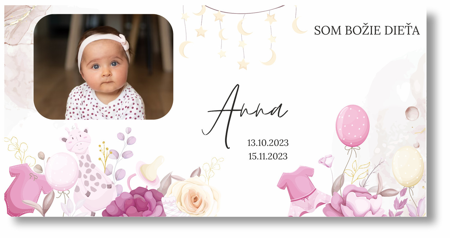 Personal Banner na krstiny s fotkou - Žirafa Rozmer banner: 130 x 65 cm