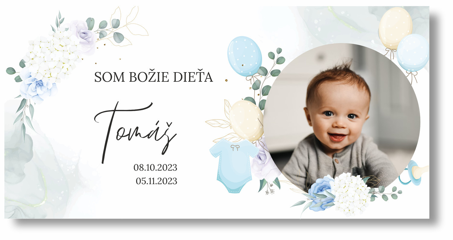 Personal Banner na krstiny s fotkou - Balóny Rozmer banner: 130 x 65 cm