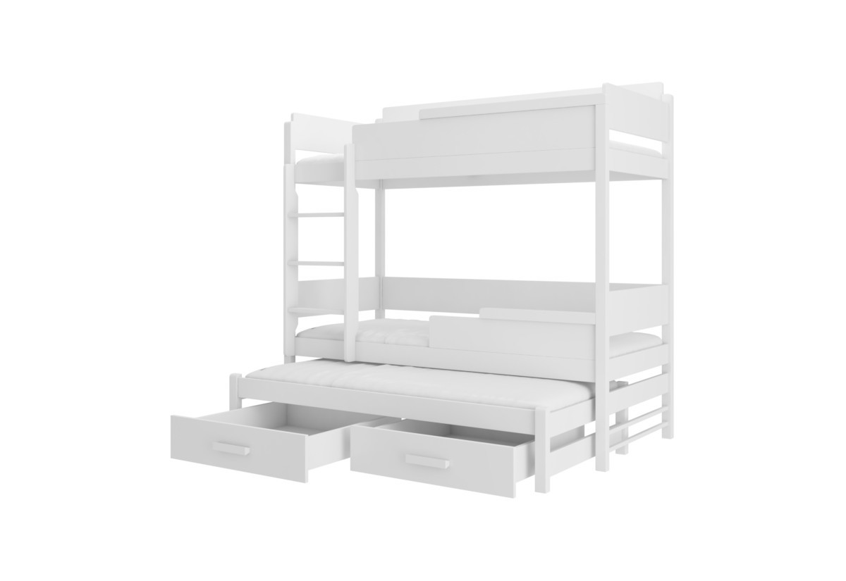 Expedo Detská poschodová posteľ KING + 3x matrac, 90x200, biela