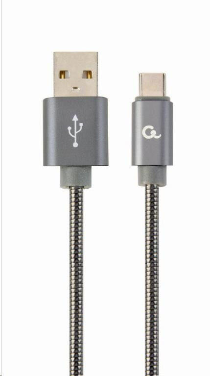 GEMBIRD Kábel USB 2.0 AM na Type-C kábel (AM/CM), 2m, metalická špirála, sivý, blister, PREMIUM QUALITY