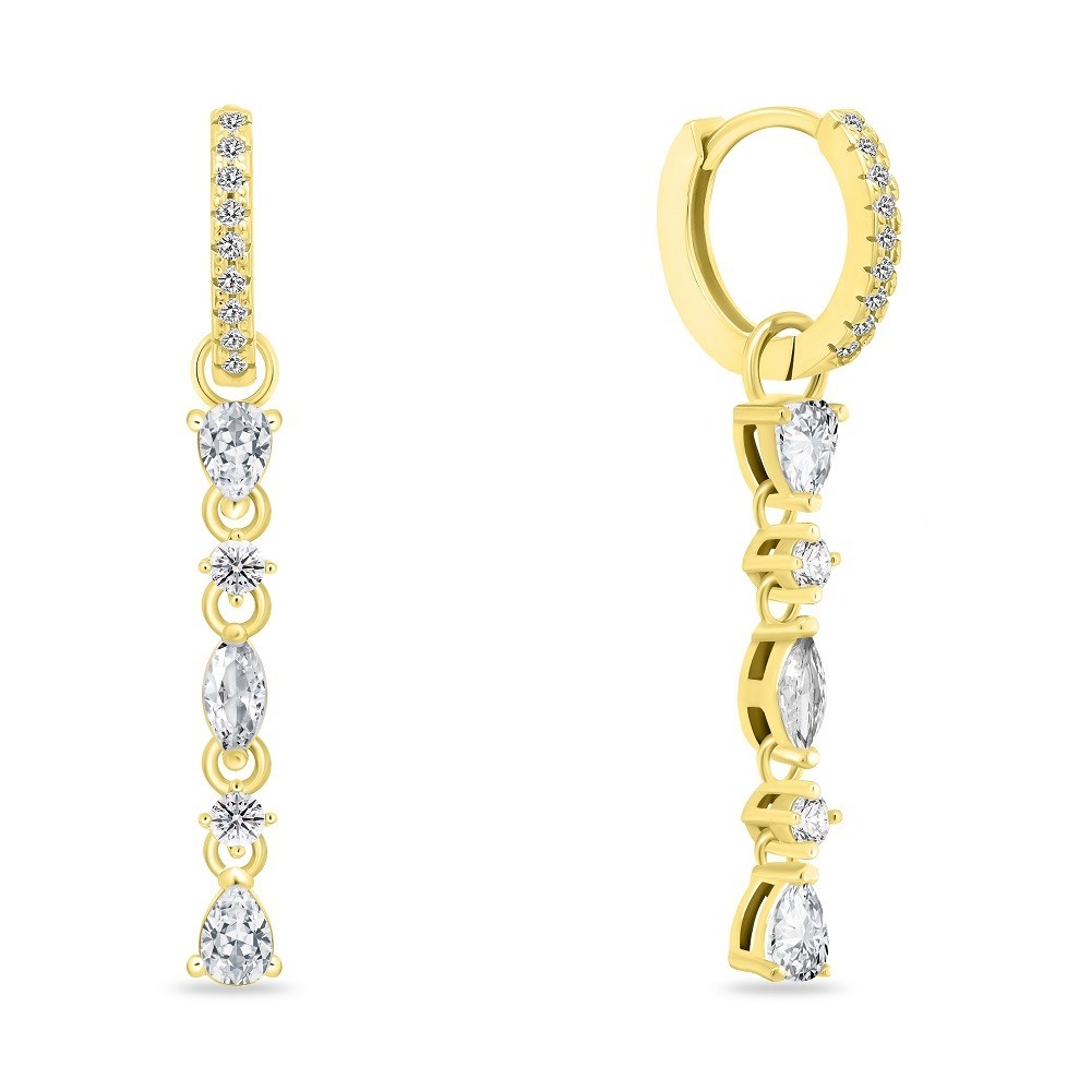 Brilio Silver Elegantné pozlátené náušnice 2v1 so zirkónmi EA995Y