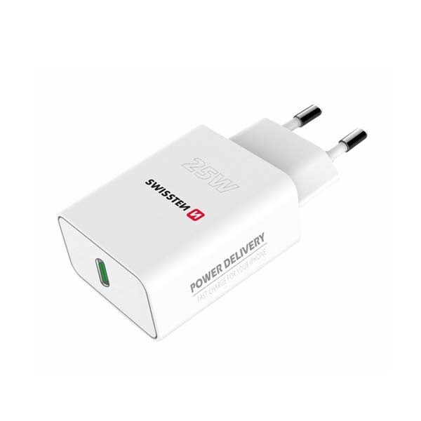 Swissten sieťový adaptér 25W Pro iPhone A Samsung, PD, biely 22060300
