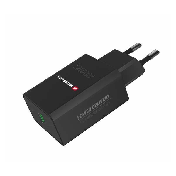 Swissten sieťový adaptér 25W Pro iPhone A Samsung, PD, čierny 22060400