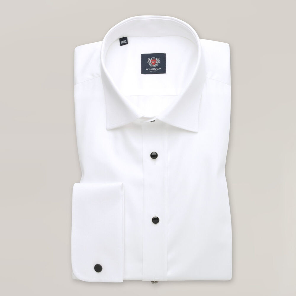 Nadčasová biela pánska košeľa slim fit s manžetami na gombíky 15890