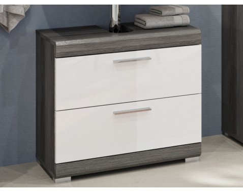 Kúpeľňová skrinka pod umývadlo Scout, šedý dub/biela lesk%