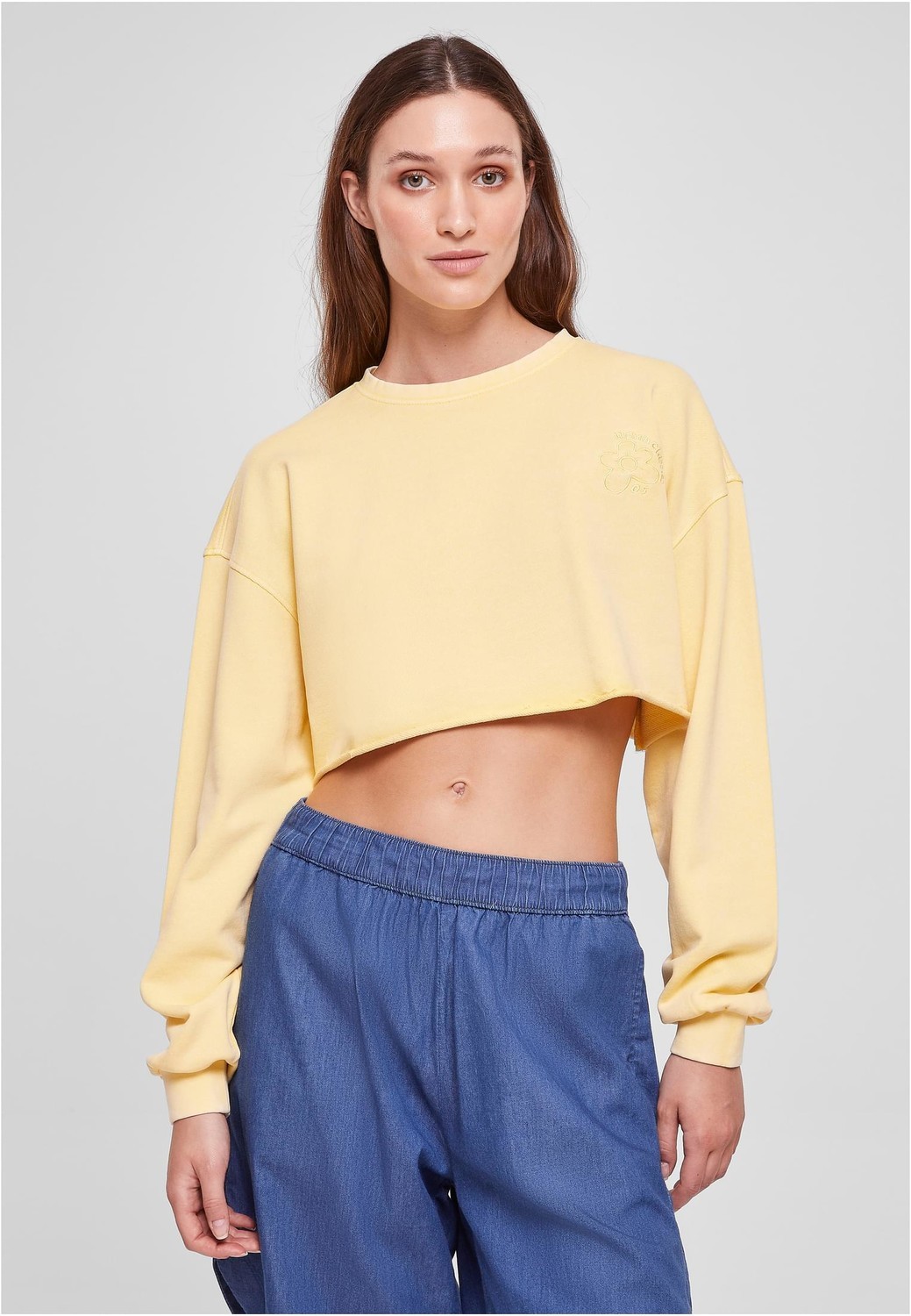 Women's Cropped Floral Embroidery Terry Crewneck vintagesun